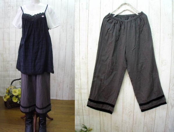 【股下50と60センチ・M～５Lの２サイズ】とっても柔らかいWガーゼのピンタックパンツ チョコ茶　カスタムオーダーOK