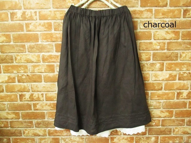 【Ｍ～５Ｌ ！２サイズ、４色から】リネン100% 　ピンタックスカート　ミドル丈