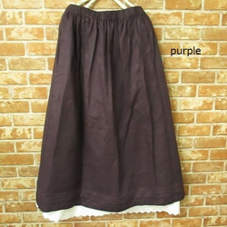 亞麻細褶長裙 [M-5L 2 sizes] 黑色、未漂白、海軍藍、紫色、炭灰色 5 種顏色 第3張的照片