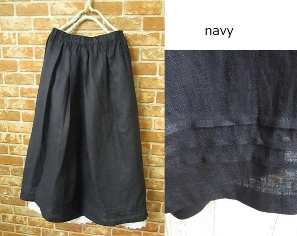 亞麻細褶長裙 [M-5L 2 sizes] 黑色、未漂白、海軍藍、紫色、炭灰色 5 種顏色 第1張的照片