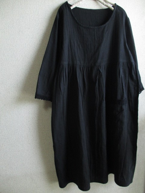 お得！【M～５L・４サイズから】柔らかWガーゼ　胸切り替えワンピース　黒　プチオーダーもOK!