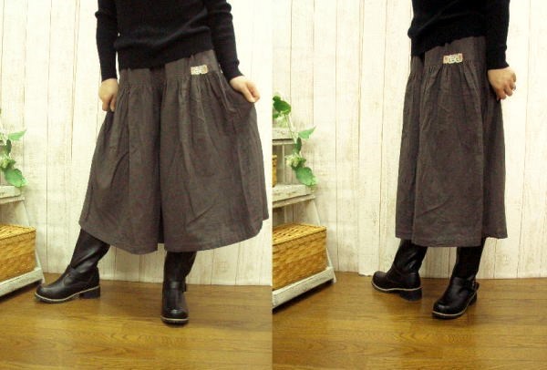 【M～２L/３L～５L】Wガーゼのとっても柔らかいきれい目スカーチョ・キュロットパンツ　チョコ茶色