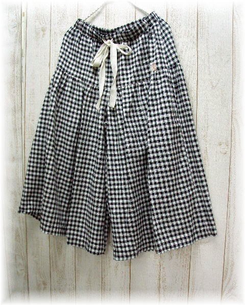 コットン黒白ギンガム　ガウチョパンツ・キュロットパンツ　 　M～２L　３L～５Lからお選びください　プチオーダー可