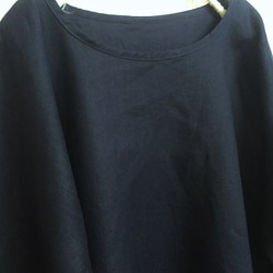 海軍藍色亞麻 100% A 線寬鬆蝙蝠四分之三袖 T 襯衫 M-6L 尺寸 Petit 可以從 4 尺寸訂購！ 第5張的照片
