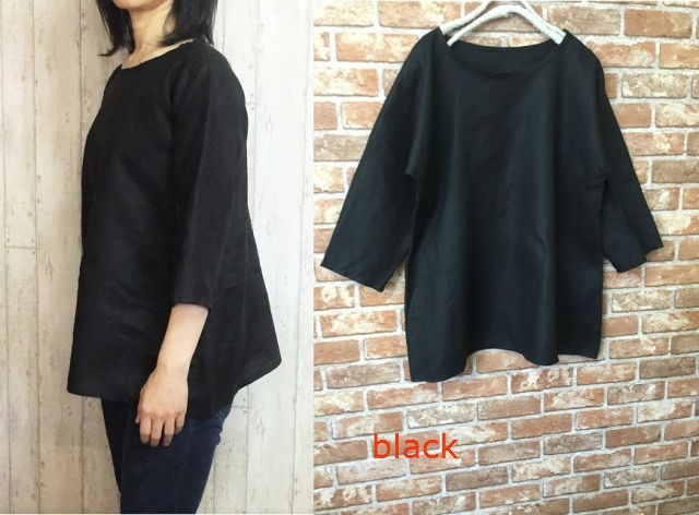Aラインドルマン　七分袖　リネンゆったりTブラウス　お色は４色　M～６Lサイズ　４サイズから　プチオーダー可！