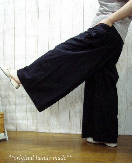 【選べる3色・2サイズ/M～２L/３L～５L】脚長効果　カッコいい　リネン　マキシワイドカーゴパンツ　プチオーダーOK