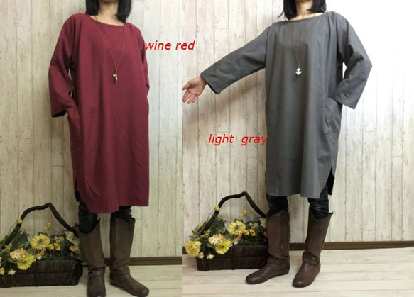 秋冬新款保暖棉質羊毛圓形連衣裙從5種顏色中選擇M-6L Petit訂購 第2張的照片