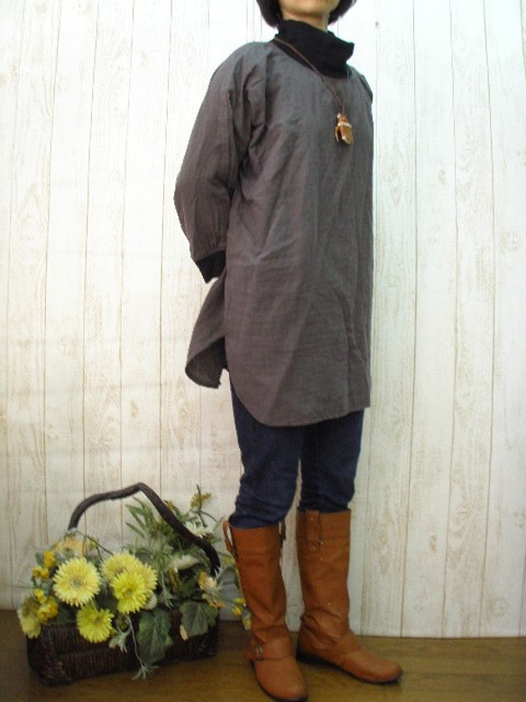[M-5L/巧克力棕色、黑色、未漂白] W 紗布和運動衫離海龜束腰外衣 日本製造 Petit 訂單OK！ 第4張的照片