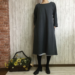 [M-2L] [3L-5L] 2 sizes Stripe [Wool stretch] Flare dress 炭灰色 Pet 第1張的照片