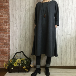 [M-2L] [3L-5L] 2 sizes Stripe [Wool stretch] Flare dress 炭灰色 Pet 第5張的照片