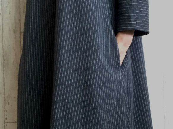 [M-2L] [3L-5L] 2 sizes Stripe [Wool stretch] Flare dress 炭灰色 Pet 第7張的照片