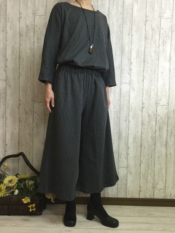 [M-2L] [3L-5L] 條紋羊毛針織半裙褲 [炭灰色] 小訂單 ok 第5張的照片