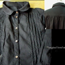 [黑色、本色M-5L / 4種尺寸可供選擇] 小領子細褶亞麻外套連身裙2WAY 半訂單也可以 第3張的照片