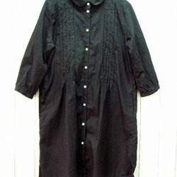 [黑色、本色M-5L / 4種尺寸可供選擇] 小領子細褶亞麻外套連身裙2WAY 半訂單也可以 第9張的照片