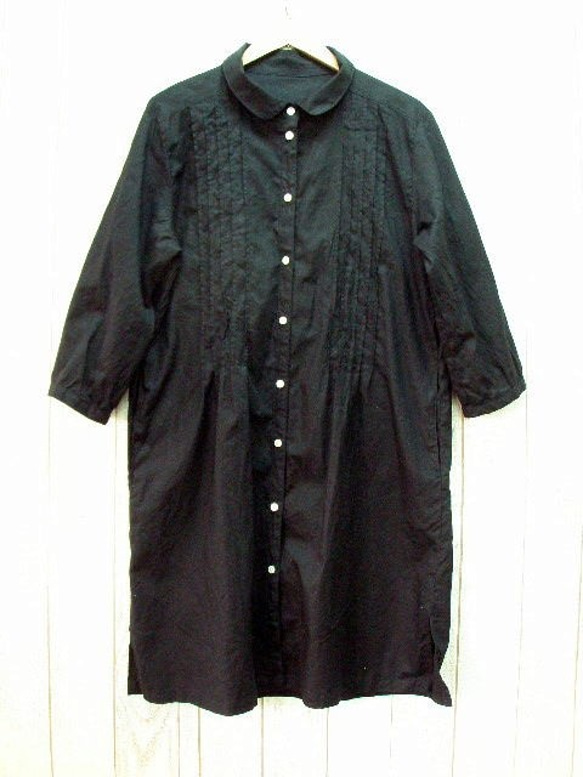 [黑色、本色M-5L / 4種尺寸可供選擇] 小領子細褶亞麻外套連身裙2WAY 半訂單也可以 第9張的照片