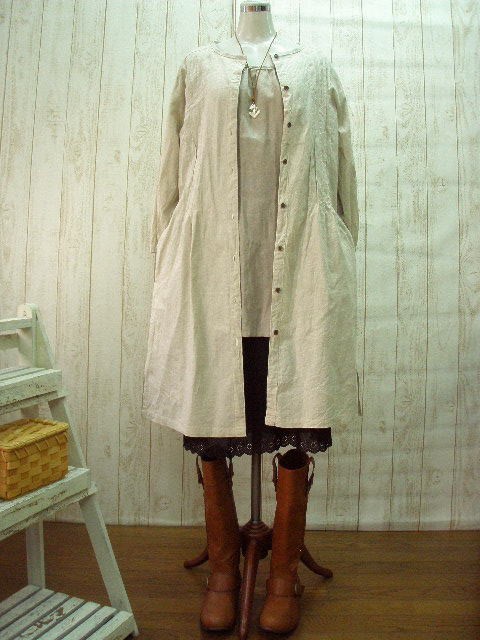 【M～５L ４サイズ】 　ピンタックコートワンピース　黒・生成り　ハーフリネン　セミオーダーもOK　日本製