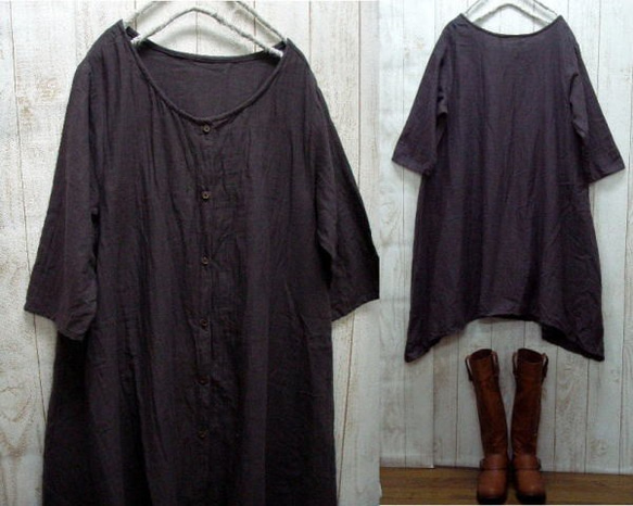 [多種尺寸可供選擇]柔軟的W薄紗前開口連衣裙巧克力棕色M-5L Made in Japan小訂單也可以 第2張的照片