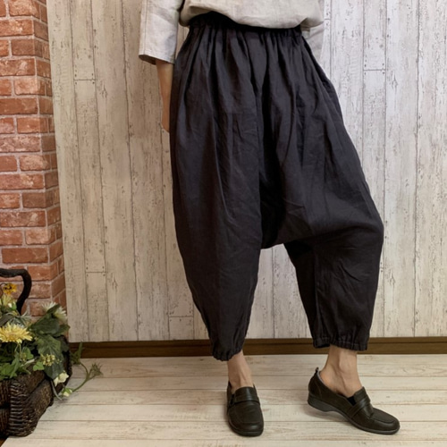 M～2L,3L～5L】大人のリネンサルエルパンツ ゆったりロング丈