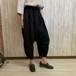 バックラッシュ　リネンサルエルパンツ　黒　リネン ISAMU KATAYAMA BACKLASH - へリンボンリネン サルエルイージー