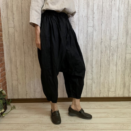 黒 サルエルパンツ ゴム入りウエスト 黒 サルエルパンツ ゴム入りウエスト