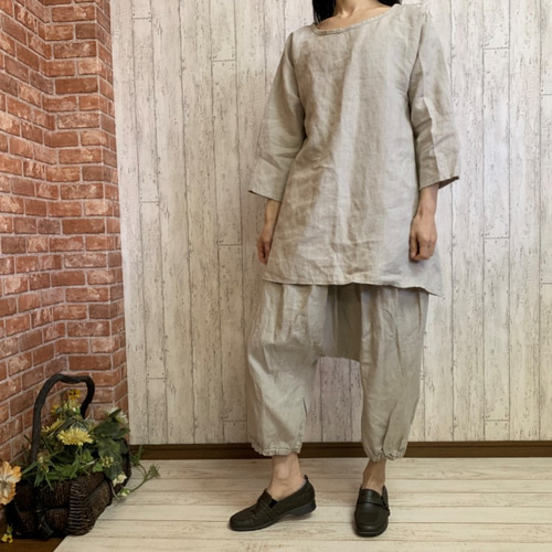 ひより❇︎ハンドメイド❇︎もんぺパンツ　サルエル　天日干しリネン　生成り　Ｌ ひより様専用❇︎ハンドメイド❇︎もんぺパンツ サルエル 天
