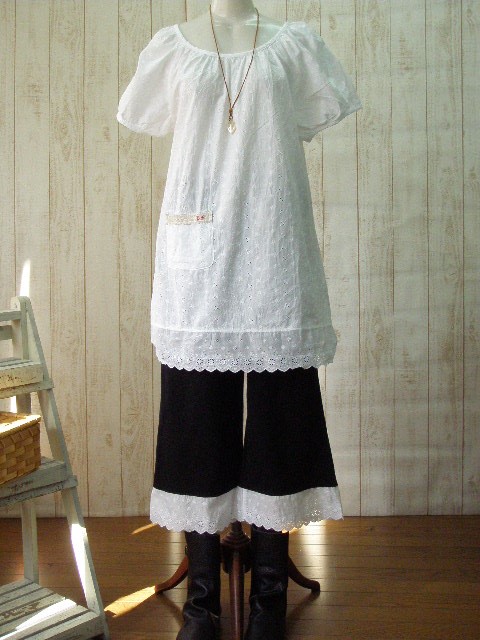 新作♪大人可愛い　黒スウェット＆レースのニットワイド・パンツＭ～５Ｌ日本製 M～２L,３L～５L　プチオーダー可！