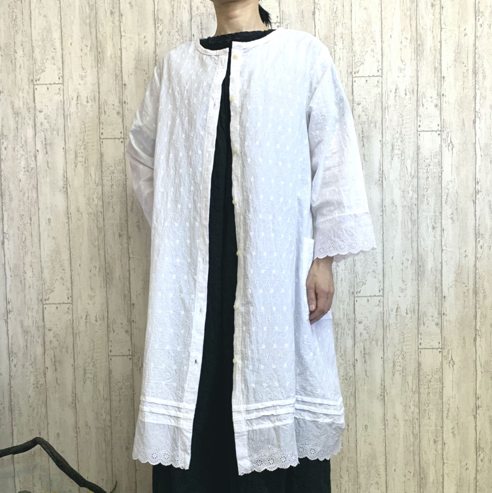新作 2WAY 羽織り 白花柄コットンレース・ ロングカーデ コート