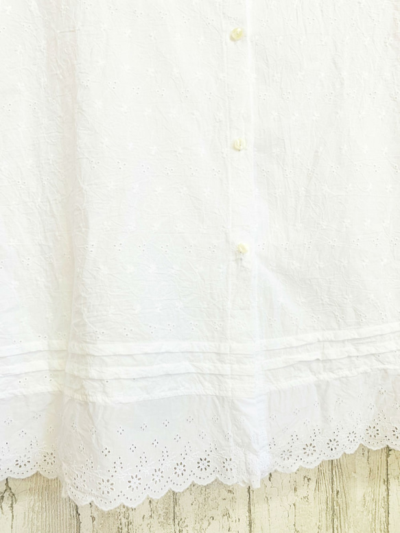 新的2WAY豪利白色花朵圖案棉質蕾絲/長開襟宮廷連衣裙M〜2L，3L〜5L大小可半單 第7張的照片