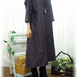 100% 亞麻喇叭連身裙木炭 [4 種尺寸從 M 到 6L] 純 A 字亞麻 3/4 袖子小訂單 OK 第8張的照片