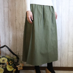 【M～２L,３L～５L】オリーブグリーンの暖かコットンウール　シンプルなロングスカート　プチオーダーOK 4枚目の画像