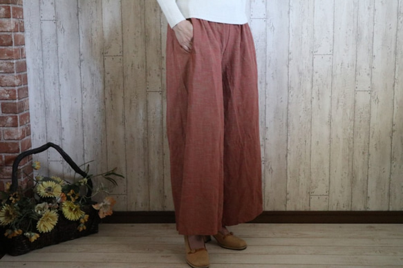 【数量限定SALE！】コットンロングガウチョ 　コーラル系　 2枚目の画像