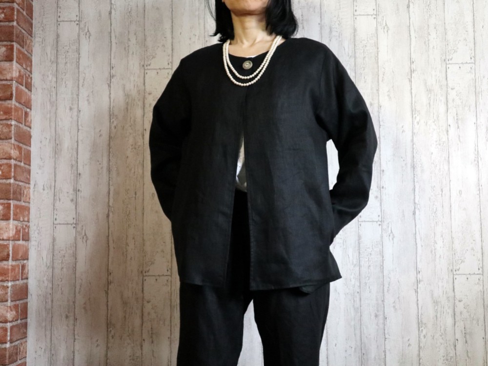 【Ｍ～５Ｌ・４サイズ】黒リネン　ボレロJK＆パンツセット【送料無料】七五三・卒業・冠婚葬祭　プチオーダーも