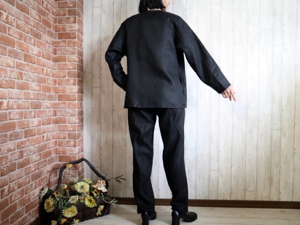 【Ｍ～５Ｌ・４サイズ】黒リネン　ボレロJK＆パンツセット【送料無料】七五三・卒業・冠婚葬祭　プチオーダーも