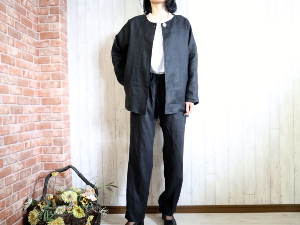 【Ｍ～５Ｌ・４サイズ】黒リネン　ボレロJK＆パンツセット【送料無料】七五三・卒業・冠婚葬祭　プチオーダーも