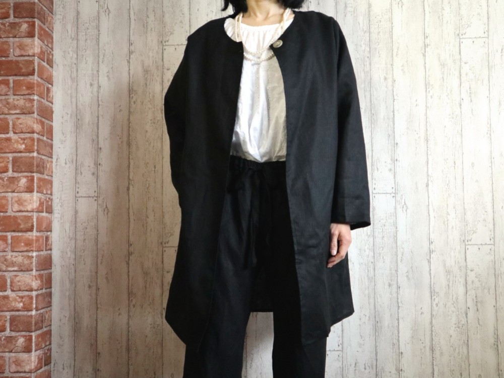 【Ｍ～５Ｌ】選べる４サイズ　ノーカラーJK 【ブラックリネン 】/卒業・入学・冠婚葬祭！プチオーダーOK