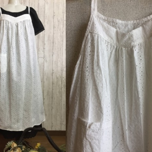 新作♪ 優しいコットン総レース柄 白のキャミワンピ-ス M~5L 新作♪ 優しいコットン総レース柄 白のキャミワンピ-ス M~5L