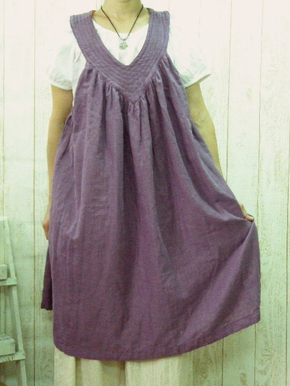【春先取りSALE！数量限定】飾りステッチが大人可愛い　肌触りの良いＷガーゼのキャミワンピース　パープル　　 8枚目の画像