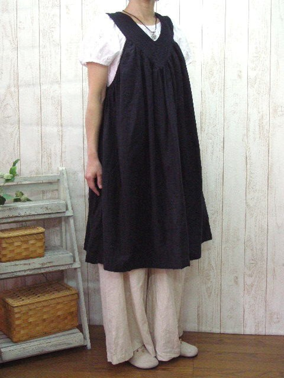 [M-5L] 可愛成熟雙層紗布吊帶連身裙，帶有裝飾縫線，觸感柔軟，黑色，也接受小訂單 第3張的照片
