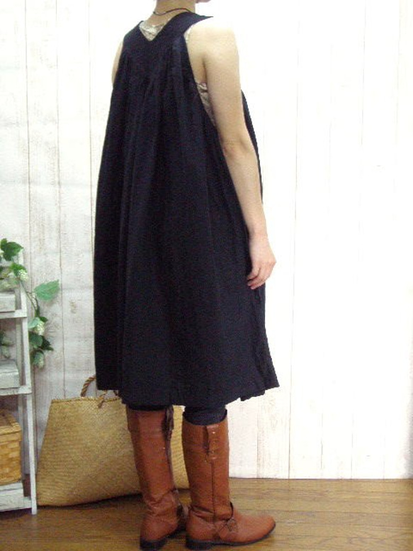 [M-5L] 可愛成熟雙層紗布吊帶連身裙，帶有裝飾縫線，觸感柔軟，黑色，也接受小訂單 第8張的照片