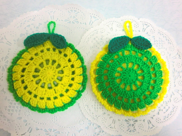 アクリルたわし‐フルーツセット(グリーン) 1枚目の画像