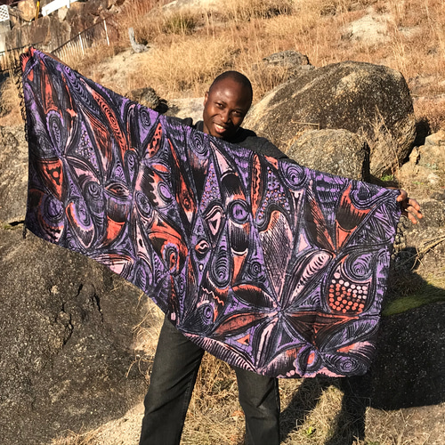 ヨルバ族がデザインした、ろうけつ染めショール④ ストール 多い枝