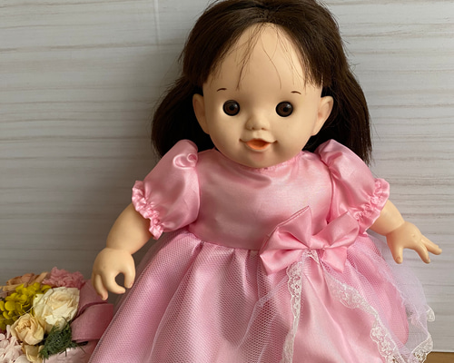 小さめ　ペグドール　座れる　ピンクドレス　　ミニョネット　アンティーク　ほのぼの 小さめ ペグドール 座れる ピンクドレス ミニョネット アンティーク