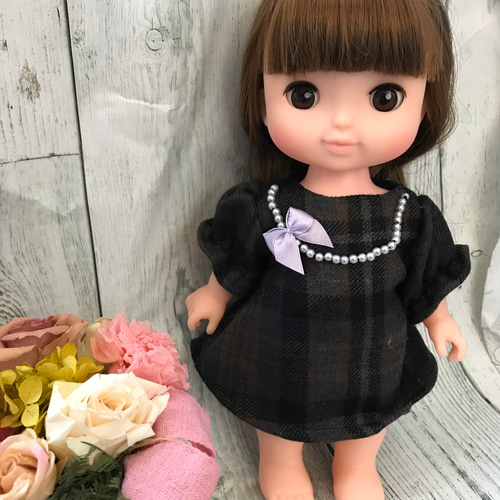 ソランちゃんなど26cmドール チェック柄五分袖ワンピース 
