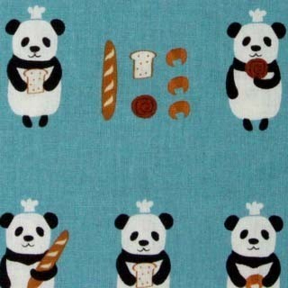 Hさま専用画面　プティデポーム　パンダのパン屋　綿麻生地 ｜ブルー・イエロー 1枚目の画像