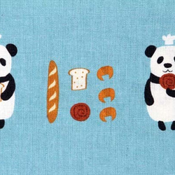 プティデポーム　パンダのパン屋　綿麻生地 ｜ブルー　1m 2枚目の画像