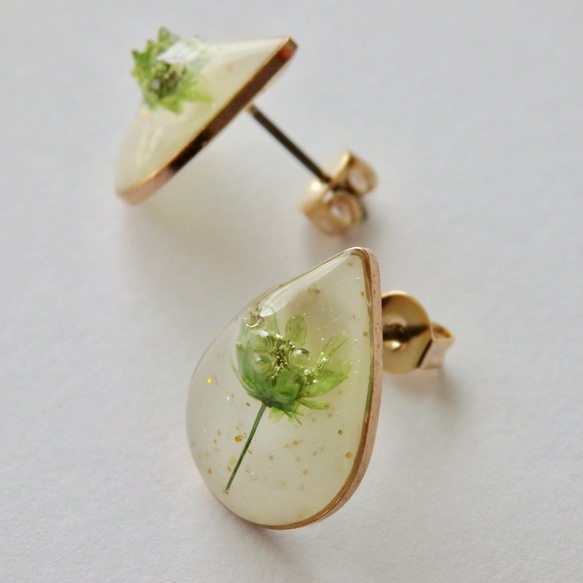 *･◎春限定◎ 黄緑のかすみ草のしずくピアス 6枚目の画像
