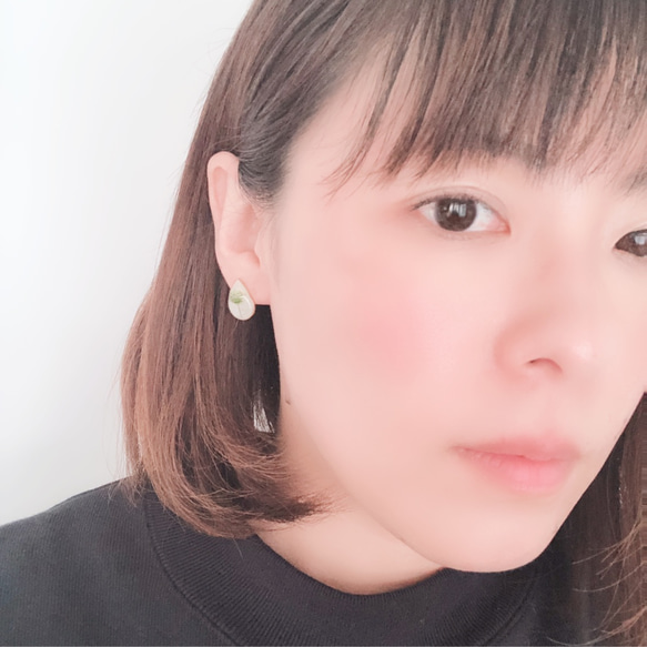 *･◎春限定◎ 黄緑のかすみ草のしずくピアス 8枚目の画像