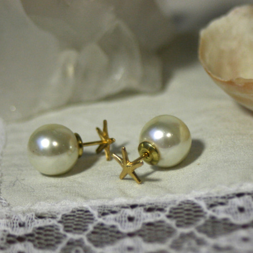2way】14kgf Wfaceスターフィッシュパールピアス ピアス（スタッド・一  