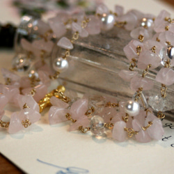 【天然石】ローズクオーツハーキマーダイヤモンド　パールブレスレット 7枚目の画像