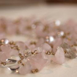 【天然石】ローズクオーツハーキマーダイヤモンド　パールブレスレット 10枚目の画像